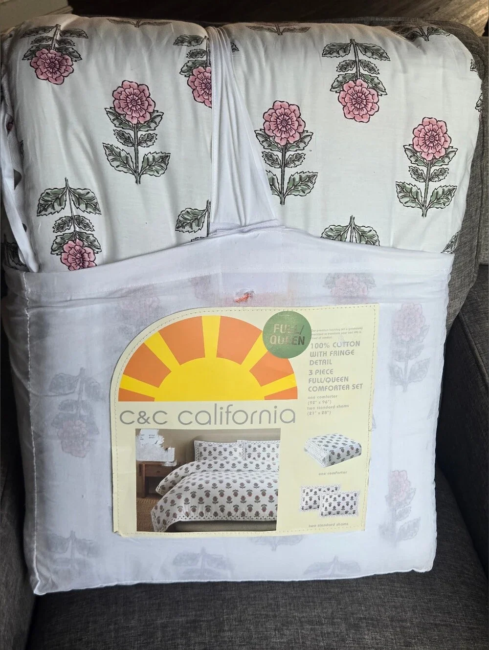 C&C California Floral Full/Queen Bedding Comforter Set 92”x96” 100% Cotton